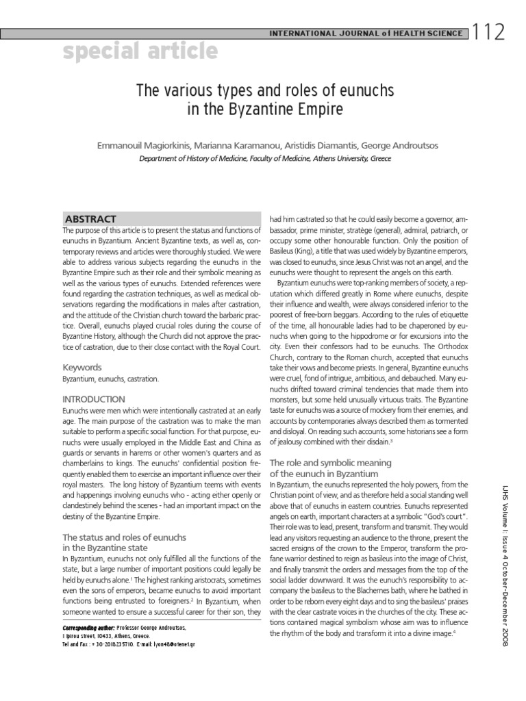 Byzantine Eunuchs Status And Roles In The Byzantine Empire Pdf