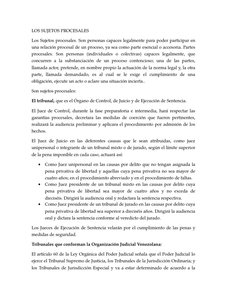 Los Sujetos Procesales | PDF | Ley procesal | Jurisdicción