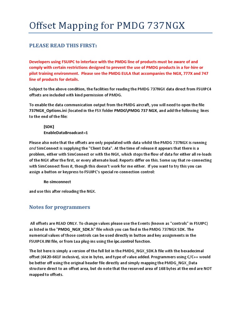 PMDG 737NGX FSUIPC Offset Mapping Guide | PDF | Data Type | Computer ...