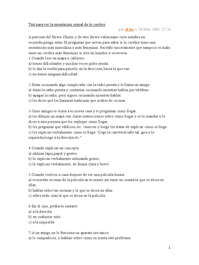 Test de orientación cerebral sexual | PDF | Cerebro | Sexo