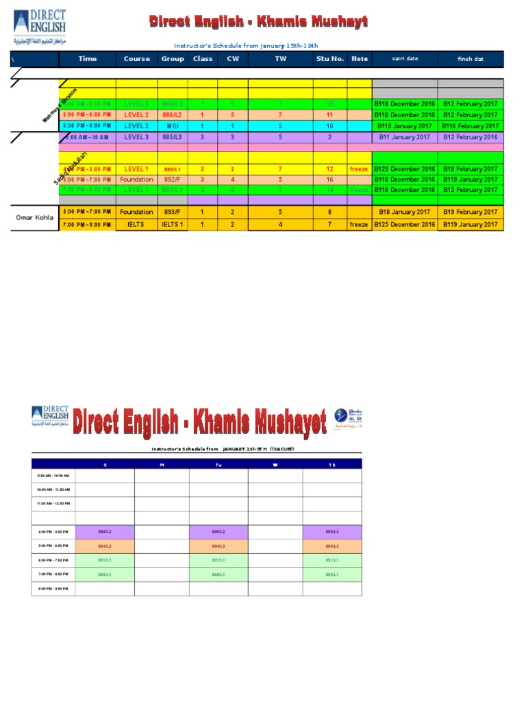 Instructor and Class Schedule Overview | PDF