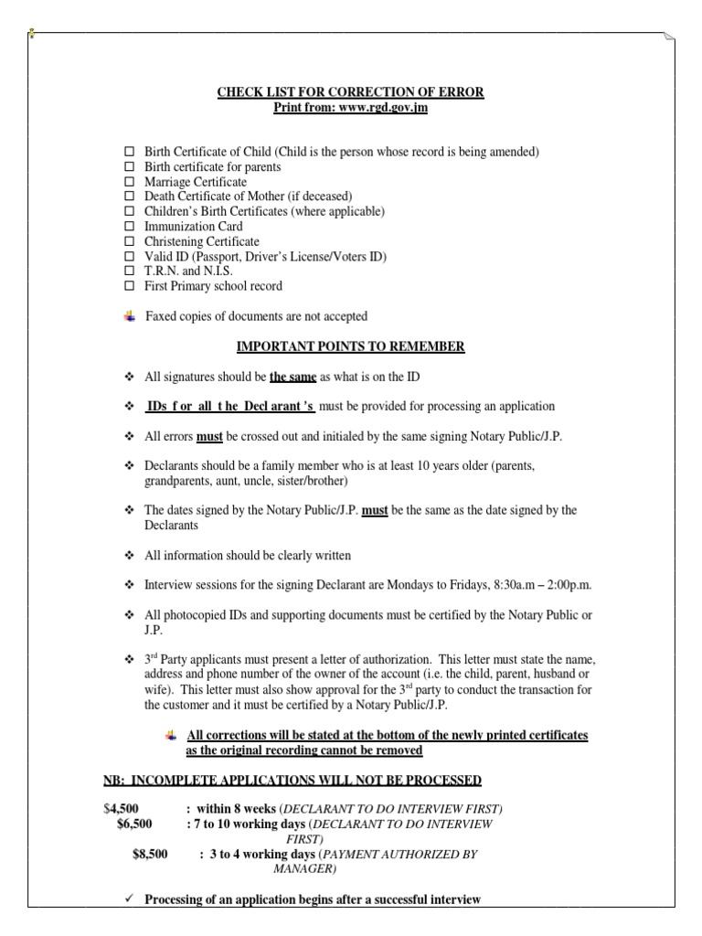 RGD Birth Certificate Error Correction Guide | PDF