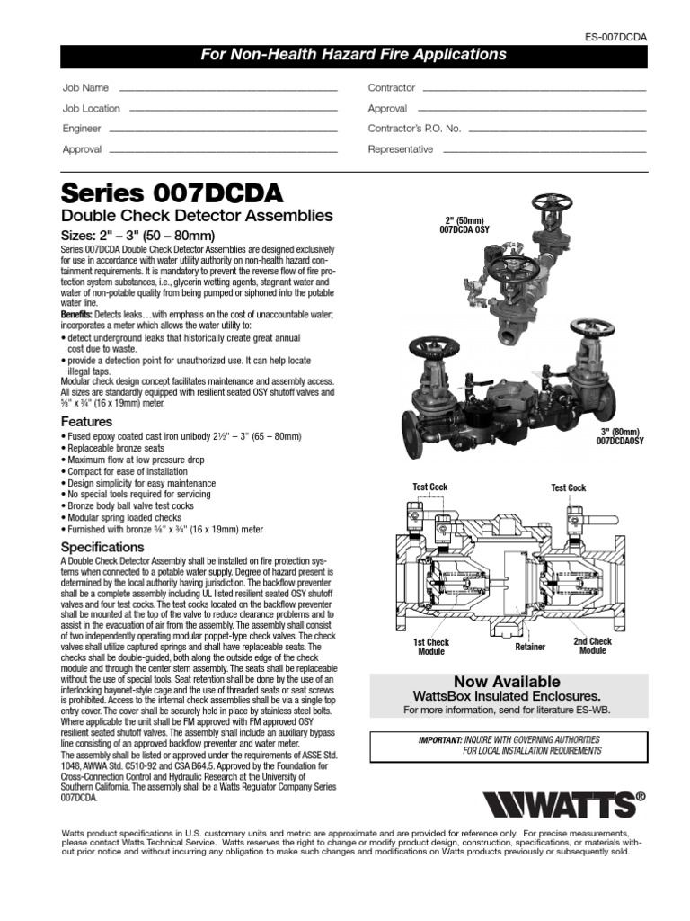 Series 007DCDA: Double Check Detector Assemblies | PDF | Technology ...