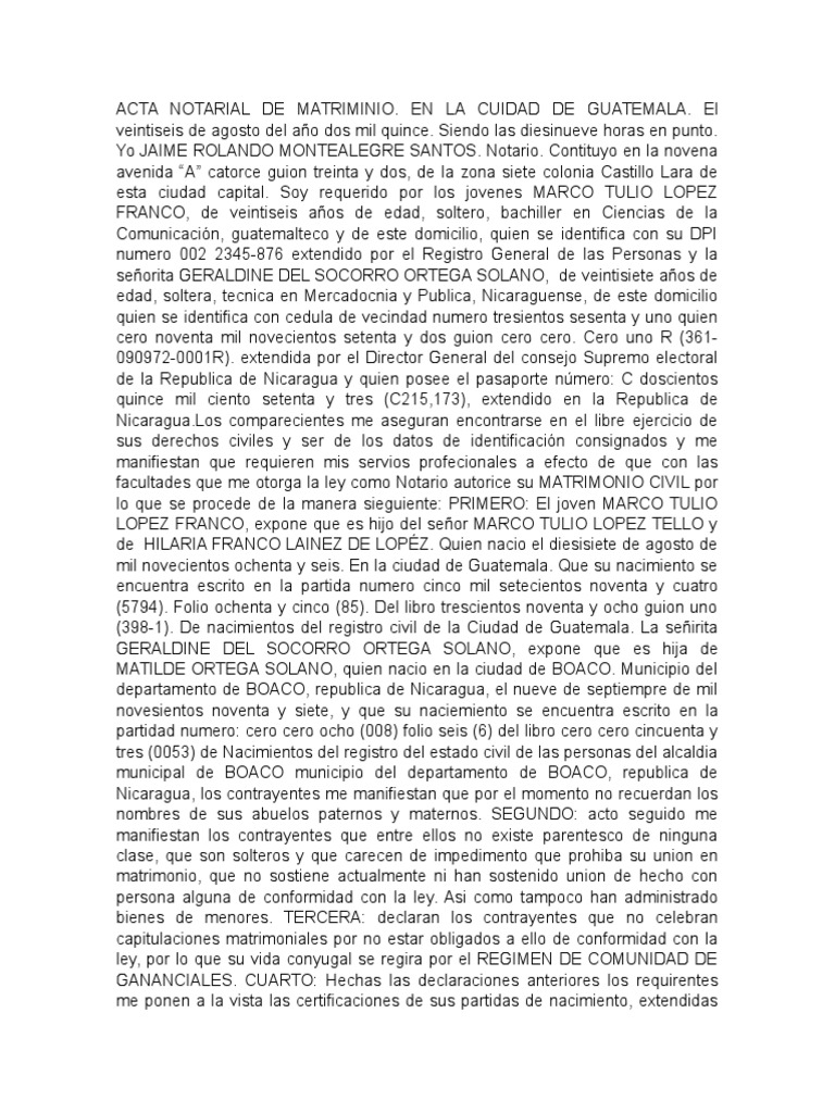 ACTA NOTARIAL DE MATRIMINIO.docx Nicaragua Matrimonio