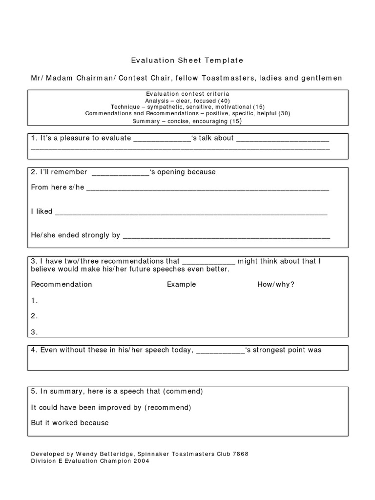 Evaluation Template PDF PDF | PDF
