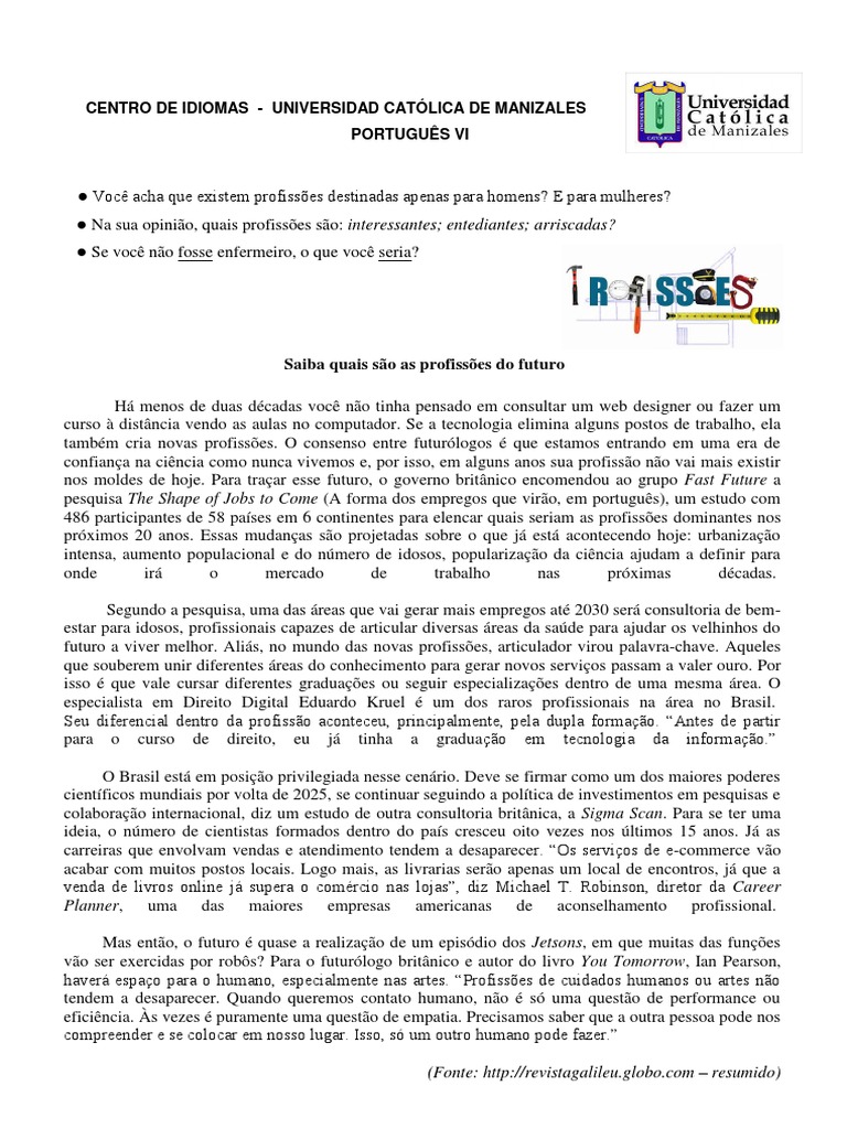 Texto Sobre Profissões | PDF | Consultor | Science
