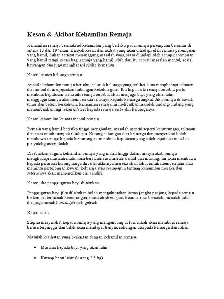 Kesan Kehamilan Remaja Pdf