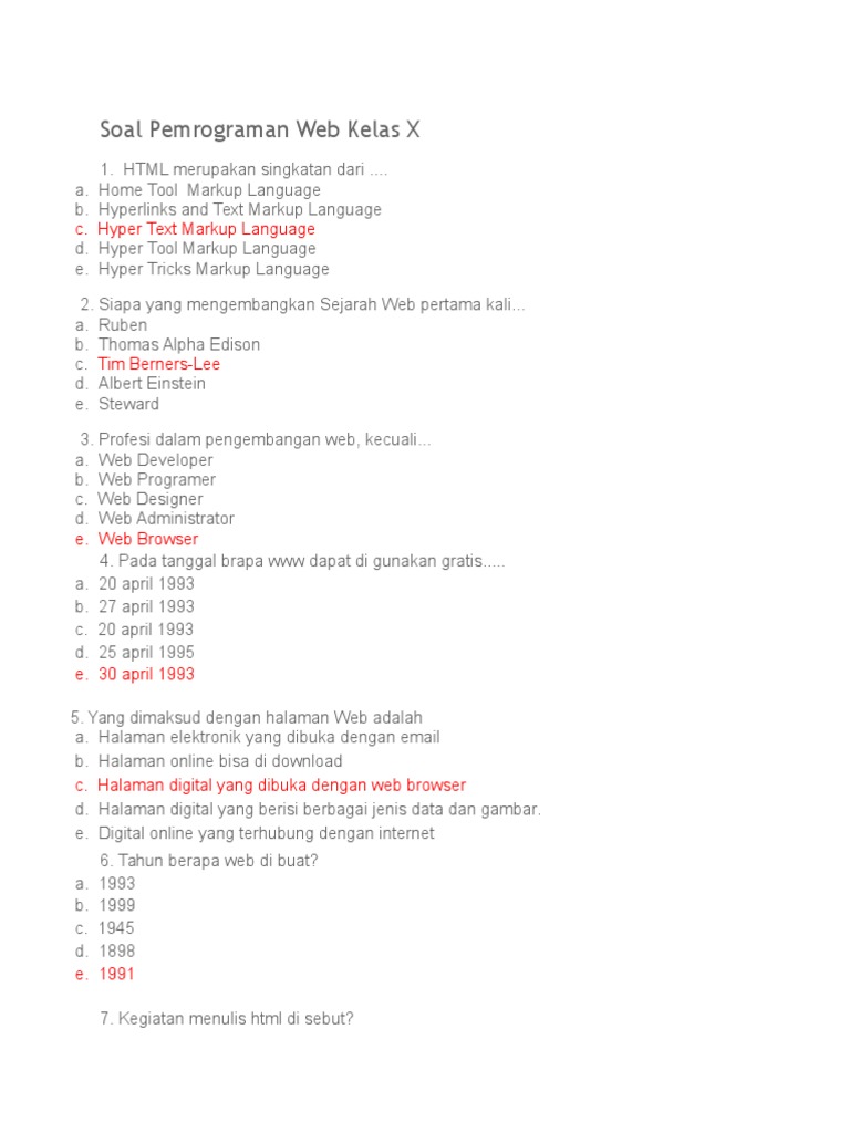 Soal Pemrograman Web Kelas X