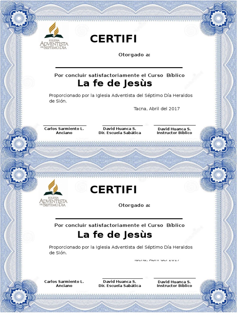 Certificado Fe de Jesus