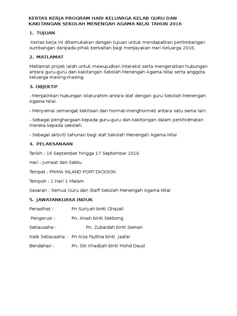 Kertas Kerja Family Day 2016 Pdf