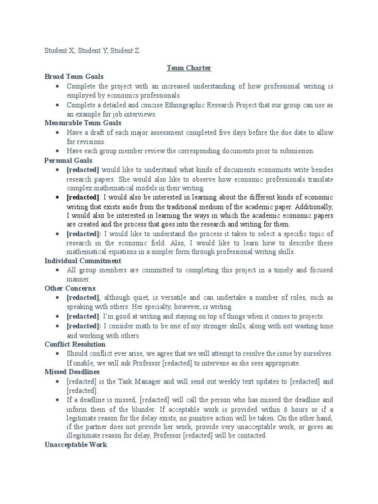 Team Charter for Economics Project | PDF