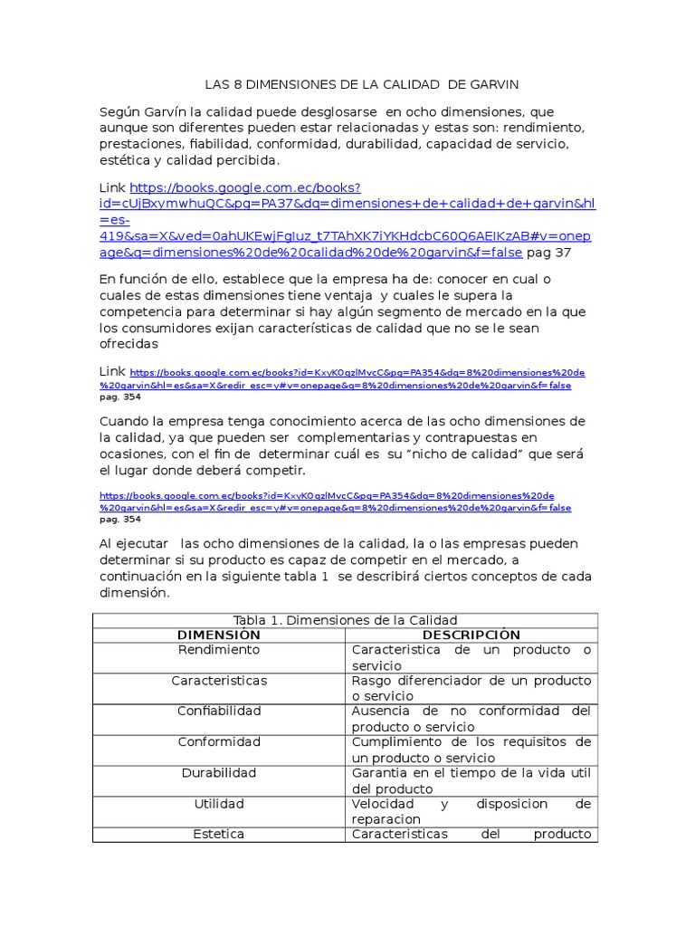 Ocho Dimensiones de Calidad de Garvin | PDF | Economias | Business