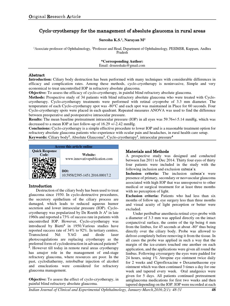 Cyclo-Cryotherapy for Absolute Glaucoma | PDF | Glaucoma | Vision