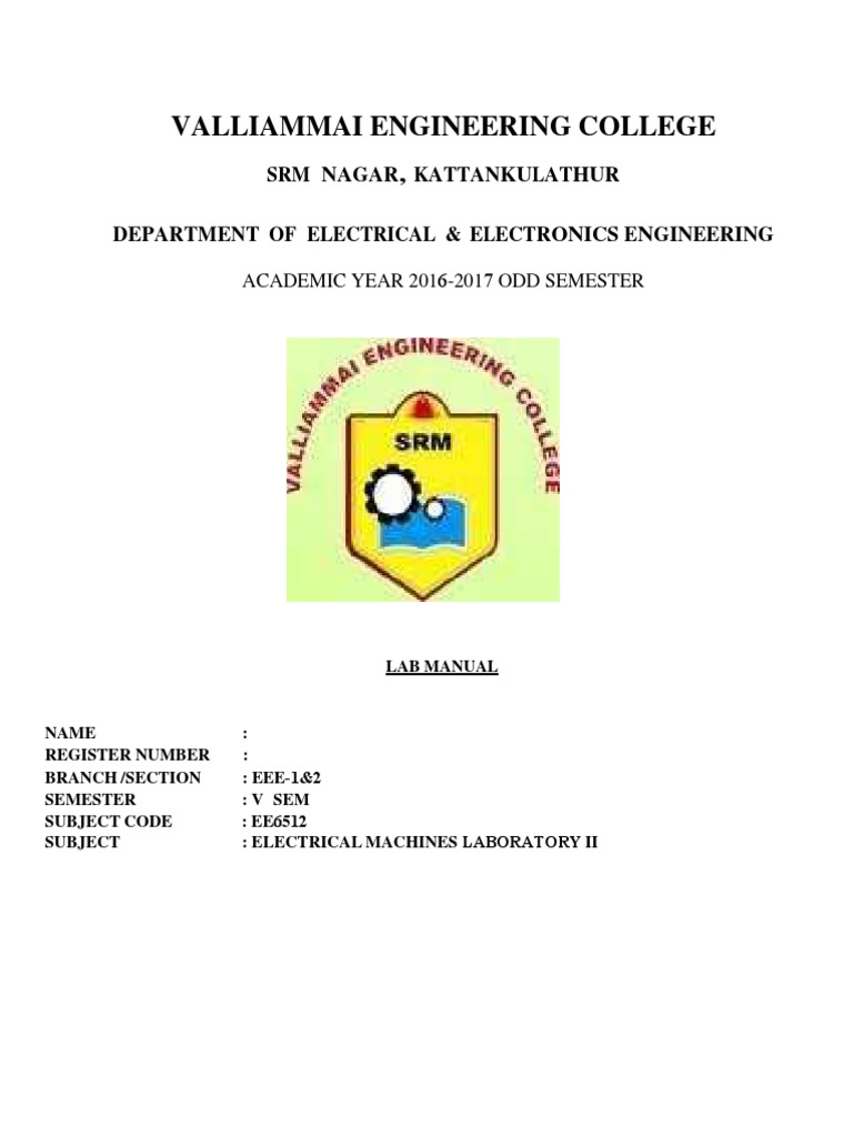 Electrical Machines Lab Manual II | PDF | Electric Motor | Volt