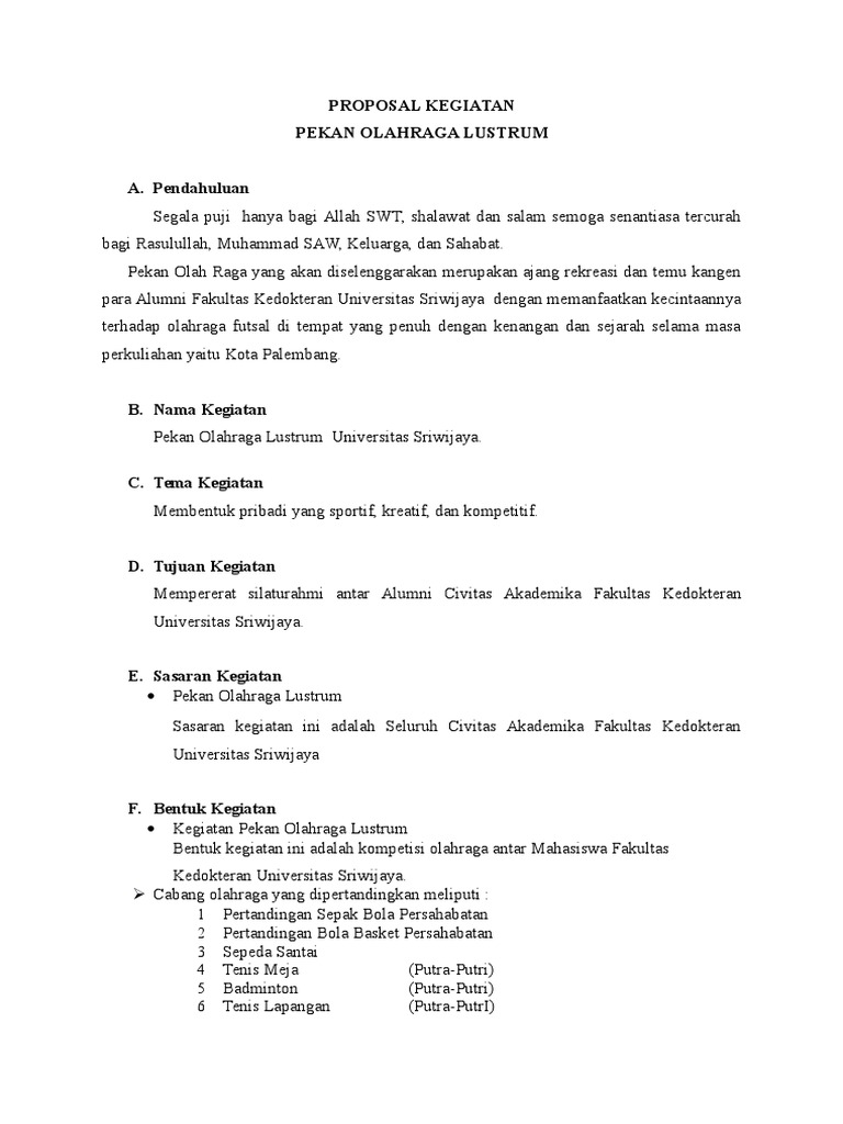 Proposal Kegiatan Olahraga
