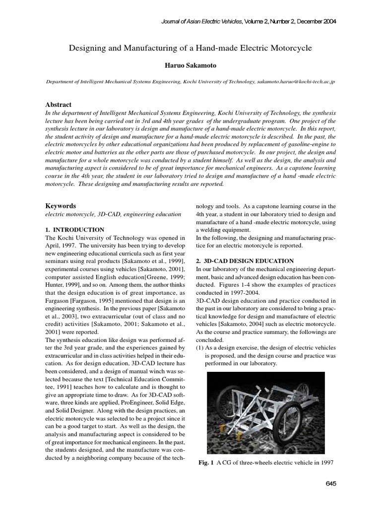 Designing and Manufacturing of A Hand-Made Electric Motorcycle | PDF ...