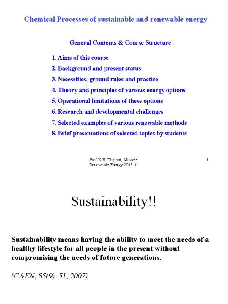 Chemical Processes of Sustainable and Renewable Energy | PDF ...