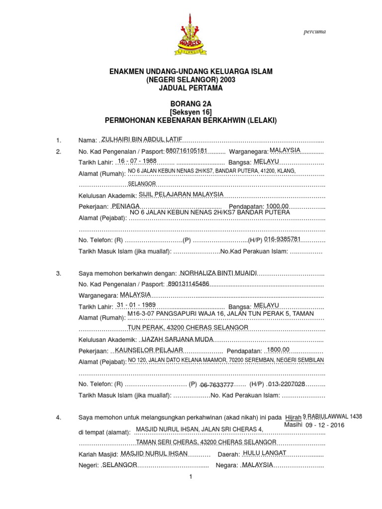 2a Borang Permohonan Berkahwin Pdf