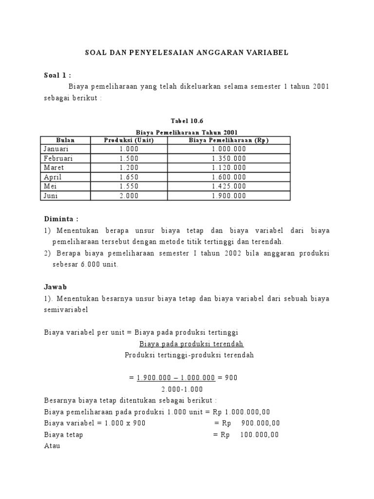 Analisis Anggaran Biaya Variabel | PDF