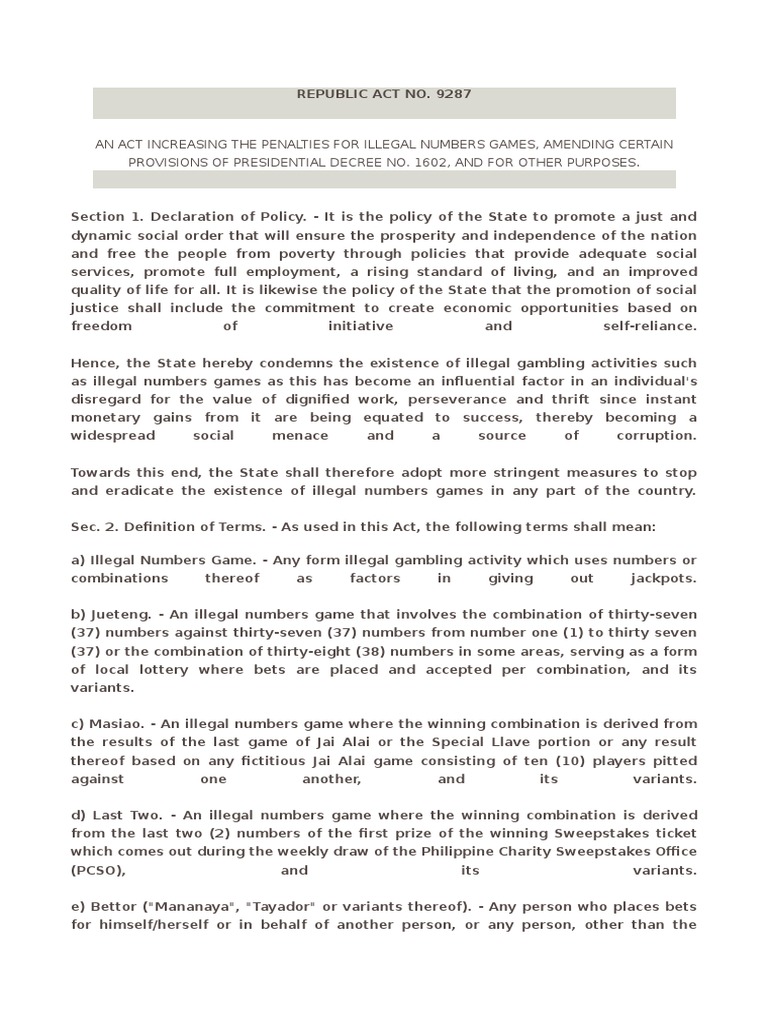Gambling Revised Penal Code