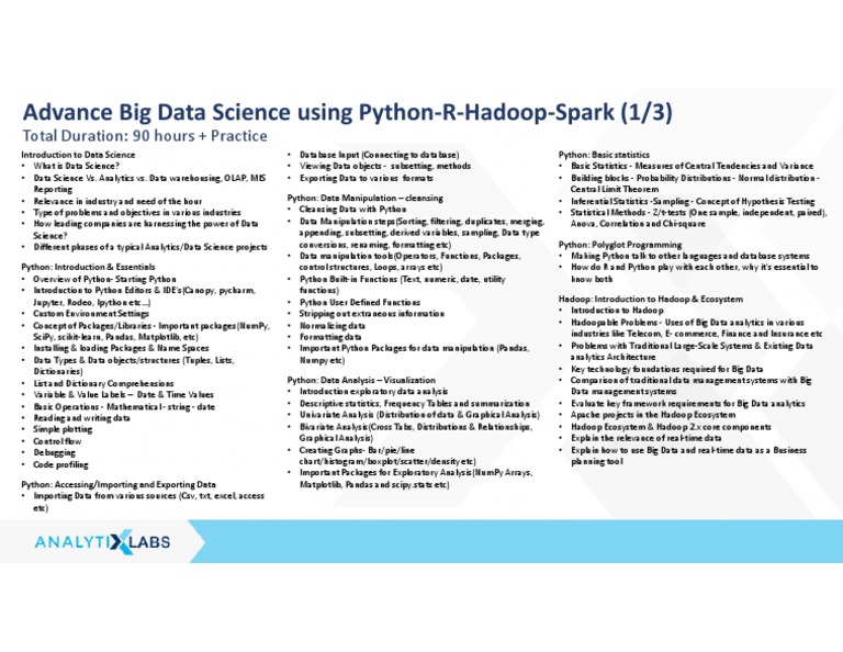 Advance Big Data Science Using Python-R-Hadoop-Spark (1/3) : Total ...
