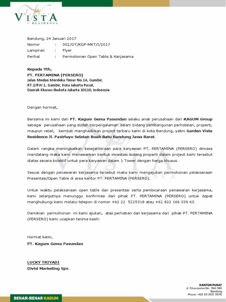 Surat Permohonan Pt Pertamina Pdf