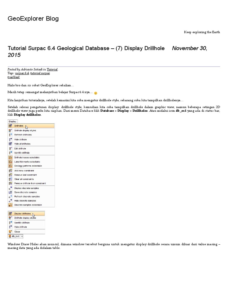Tutorial Display Drillhole Surpac 6.4 | PDF
