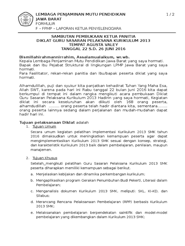 Laporan Ketua Penyelenggara
