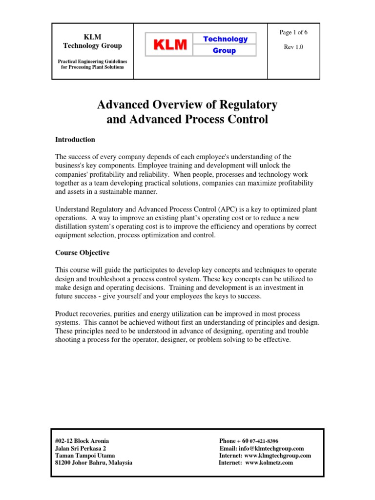KLM Advanced Process Control PDF Emergence
