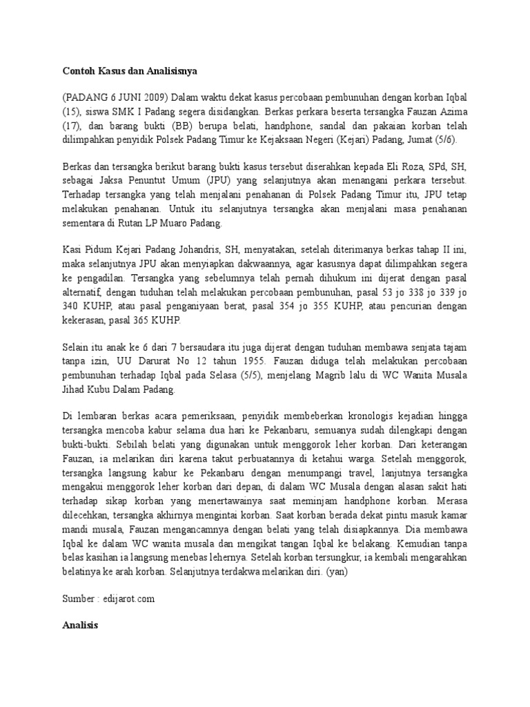 Contoh Kasus Dan Analisisnya