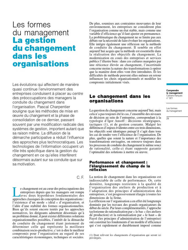 La Gestion Du Changement Dans Les Organisations | PDF | Changement ...