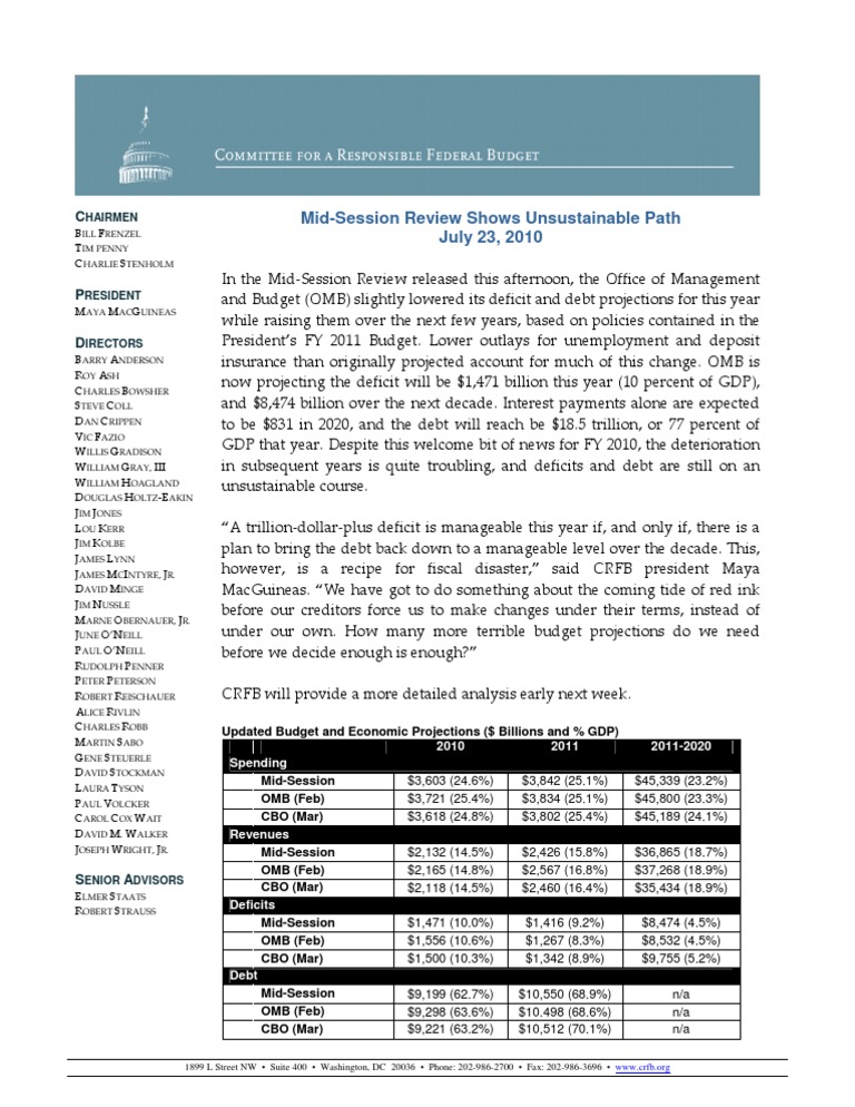 Mid-Session Review: Fiscal Outlook 2010 | PDF | Congressional Budget ...