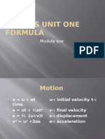 Physics Unit One Formulas and Motion