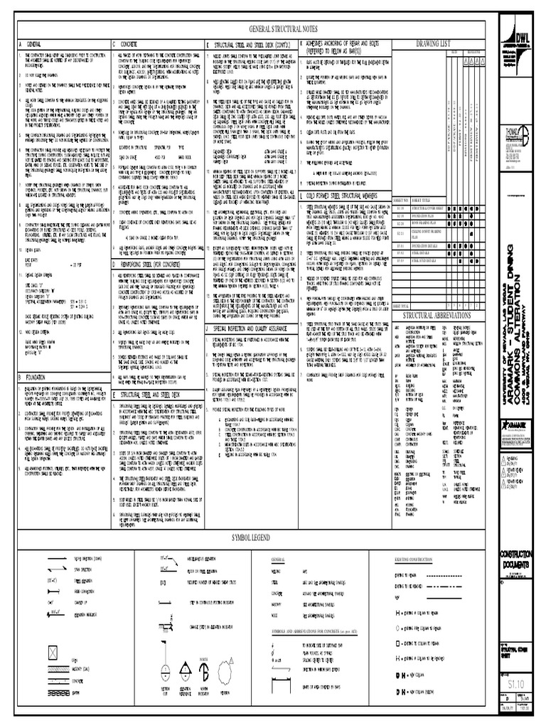 General Structural Notes Drawing List Sheet Title Sheet No PDF