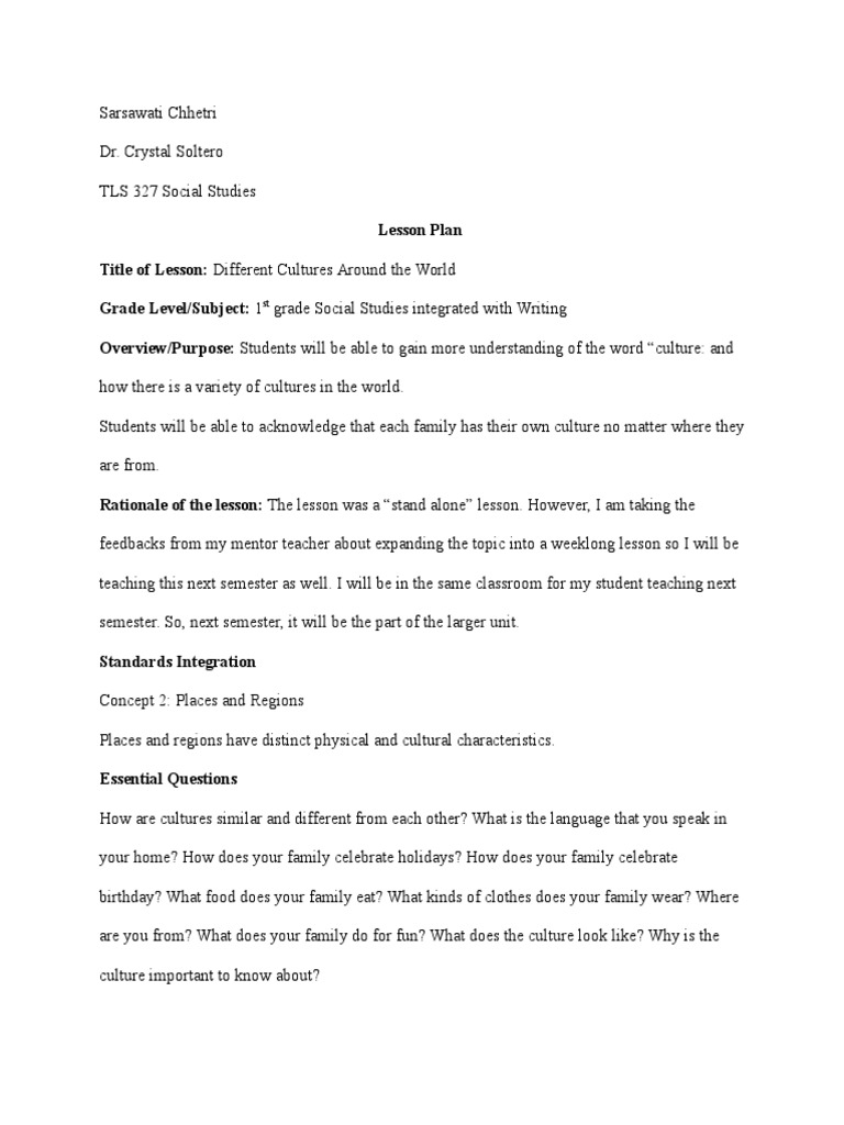 Social Studies Lesson Plan PDF Lesson Plan Educational Assessment