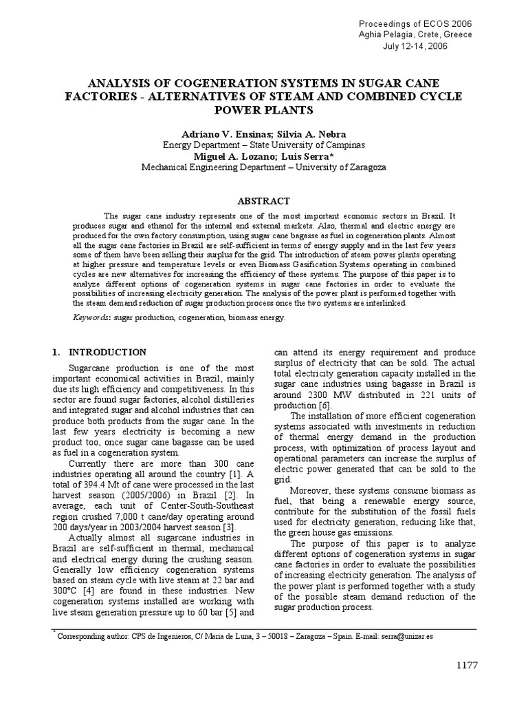 Cogeneration Systems in Sugar Cane Factories | PDF | Sugarcane | Steam