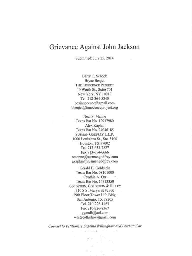 State Bar of Texas Grievance Complaint Against John Jackson Download Free PDF Criminal
