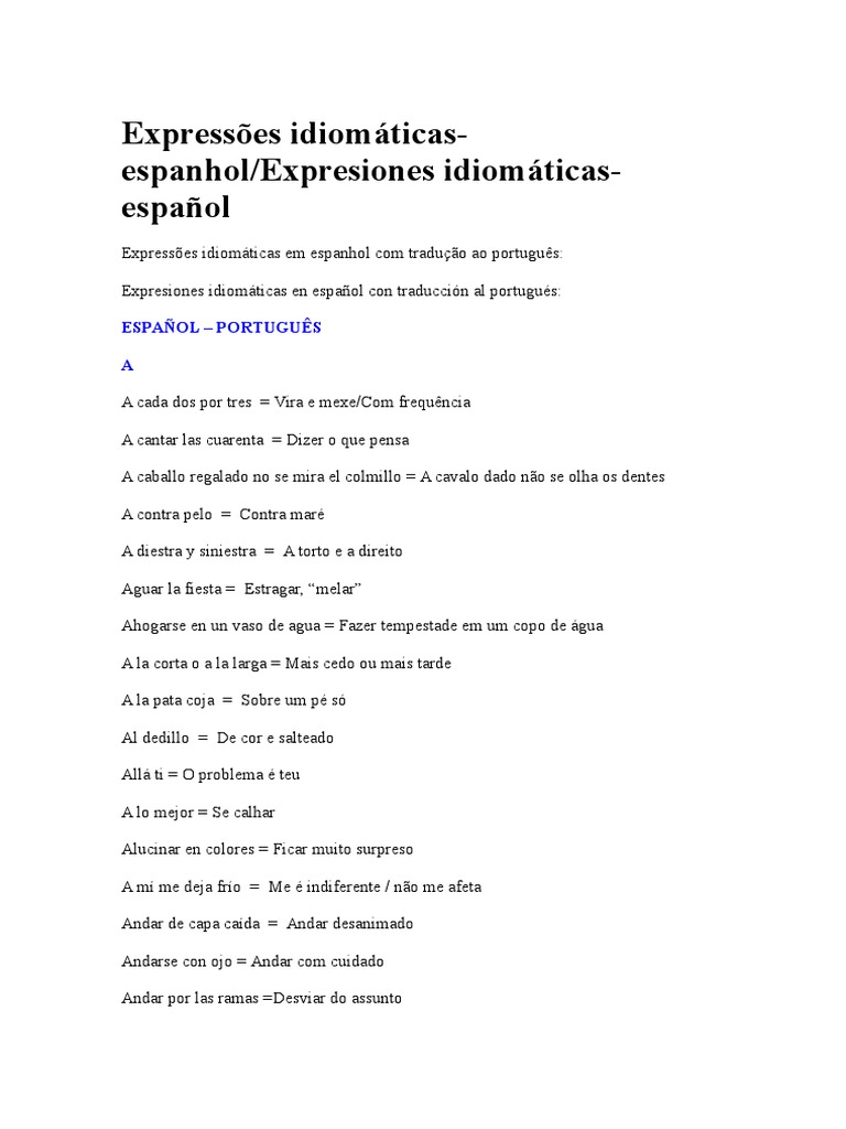 Expressões Idiomáticas em Espanhol | PDF | Natureza