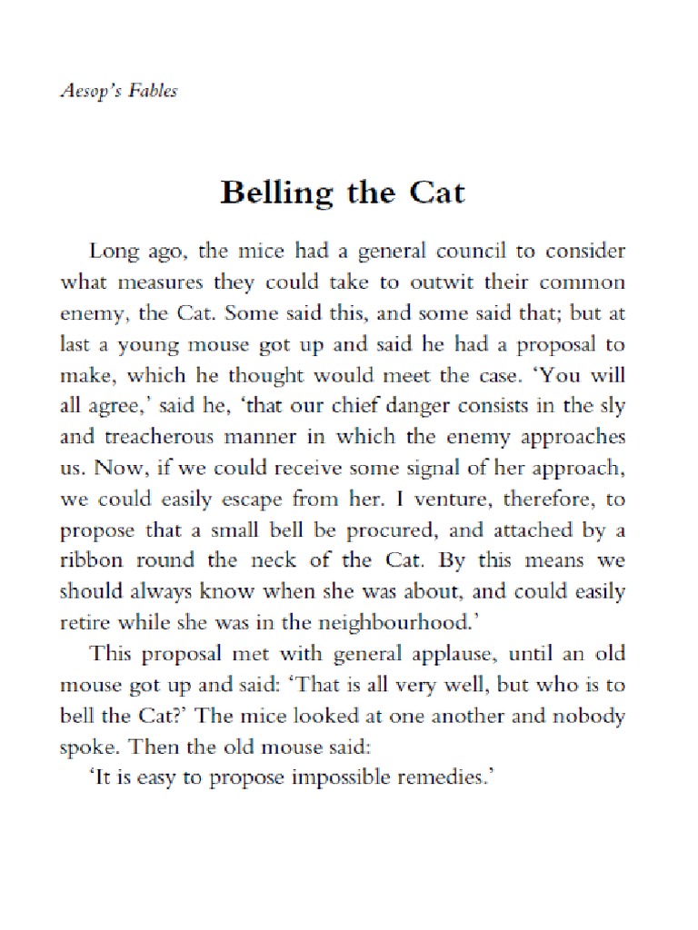 Aesop's Fables Belling The Cat PDF