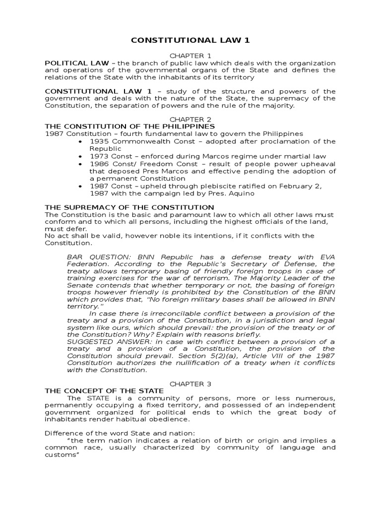 Constitutional Law 1 Reviewer Chapter 1-3 | PDF | Territorial Waters ...