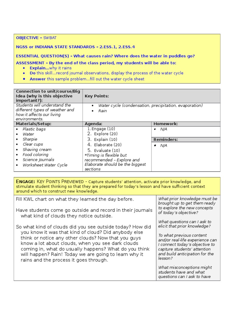 Rain Lesson Plan PDF Water Cycle Thought
