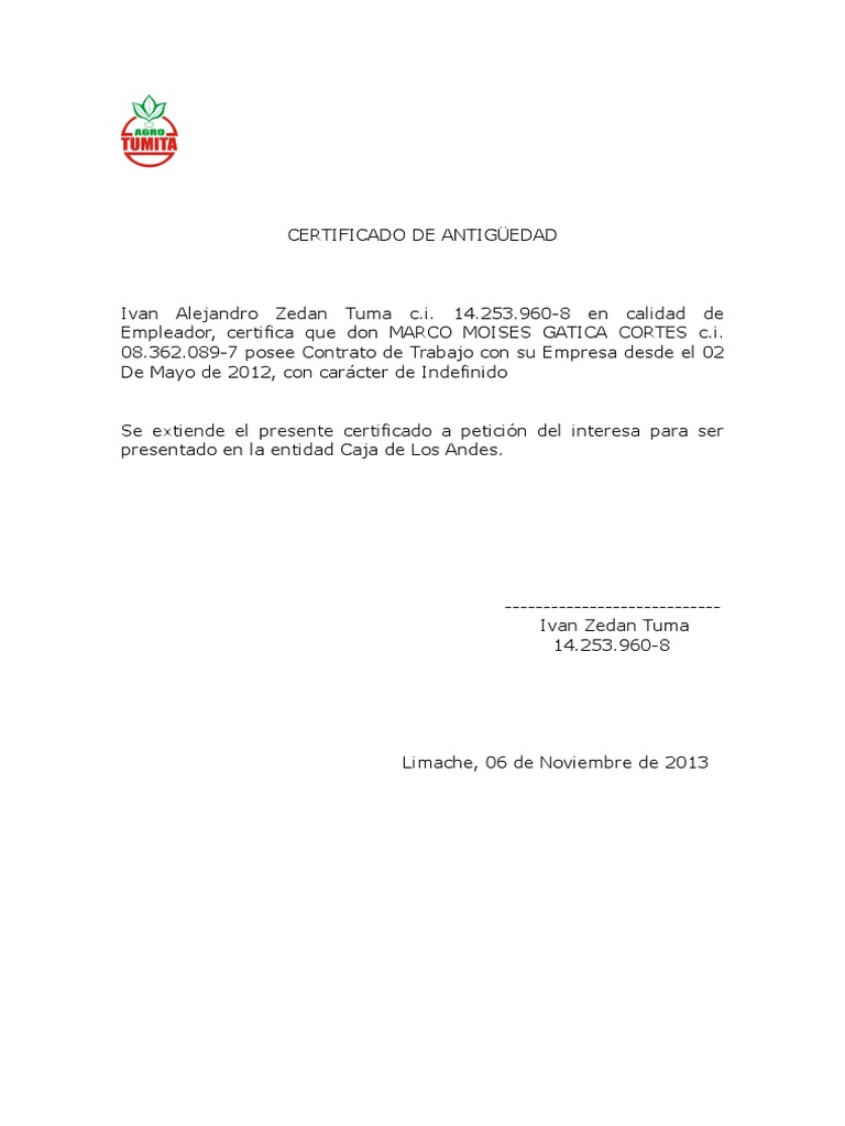 Certificado de Antigüedad