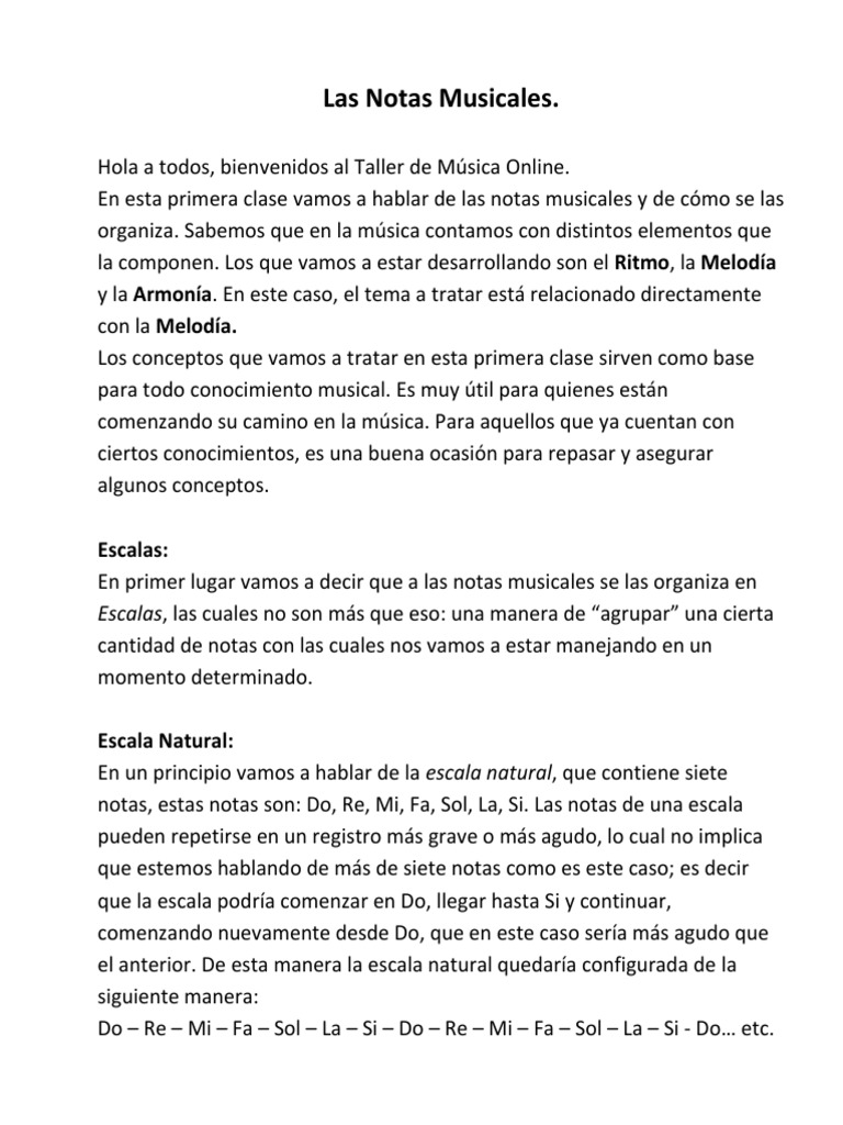 Introducción a las Notas Musicales | PDF | Escala (música) | Intervalo ...