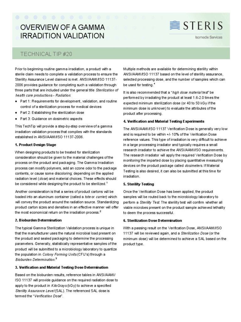 Gamma Sterilization Validation Overview | PDF | Sterilization ...