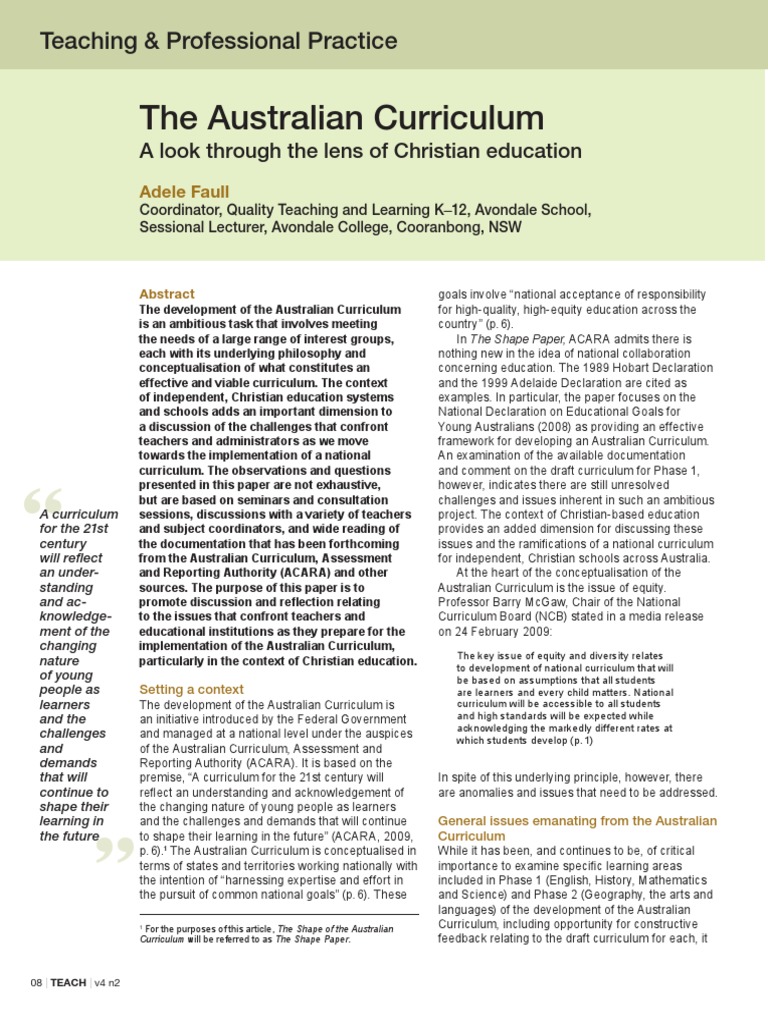 Australian Curriculum in Christian Education | PDF | Curriculum | Schools