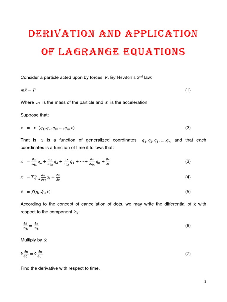 SysDyn 2015 F 04 Derivation of Lagrange Equations | PDF | Lagrangian ...