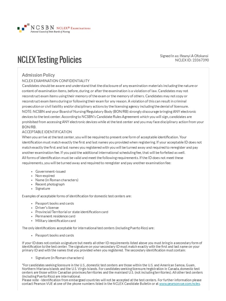Pearson VUE NCLEX Testing Policies National Council Licensure