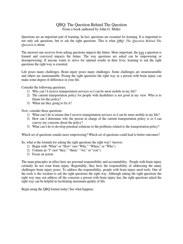 Empowering Questions for Brain Injury | PDF | Traumatic Brain Injury ...