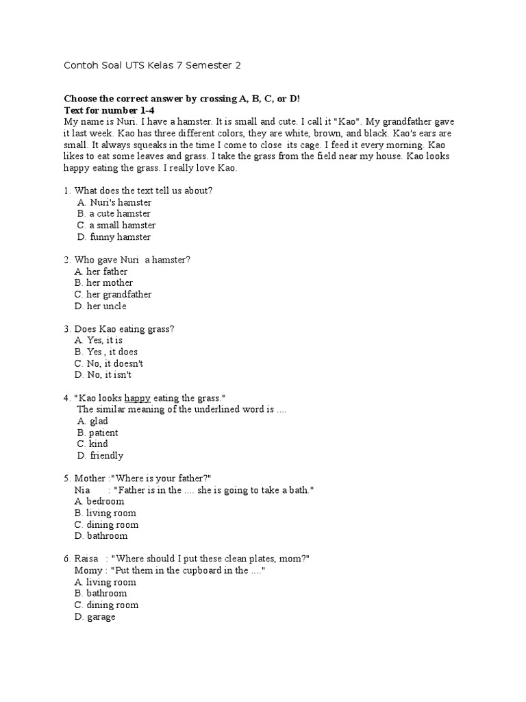 UTS Kelas 7 Semester 2 Soal Contoh | PDF | Kitchen