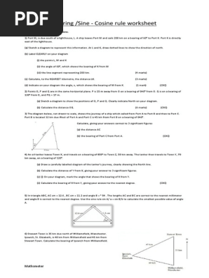 Bearings Sine Rule Cosine Rule Worksheet Mathsmeter Sine Triangle